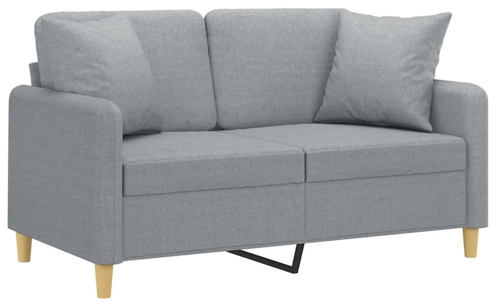 Sofá 2 lugares + almofadas decorativas 120cm tecido cinza-claro