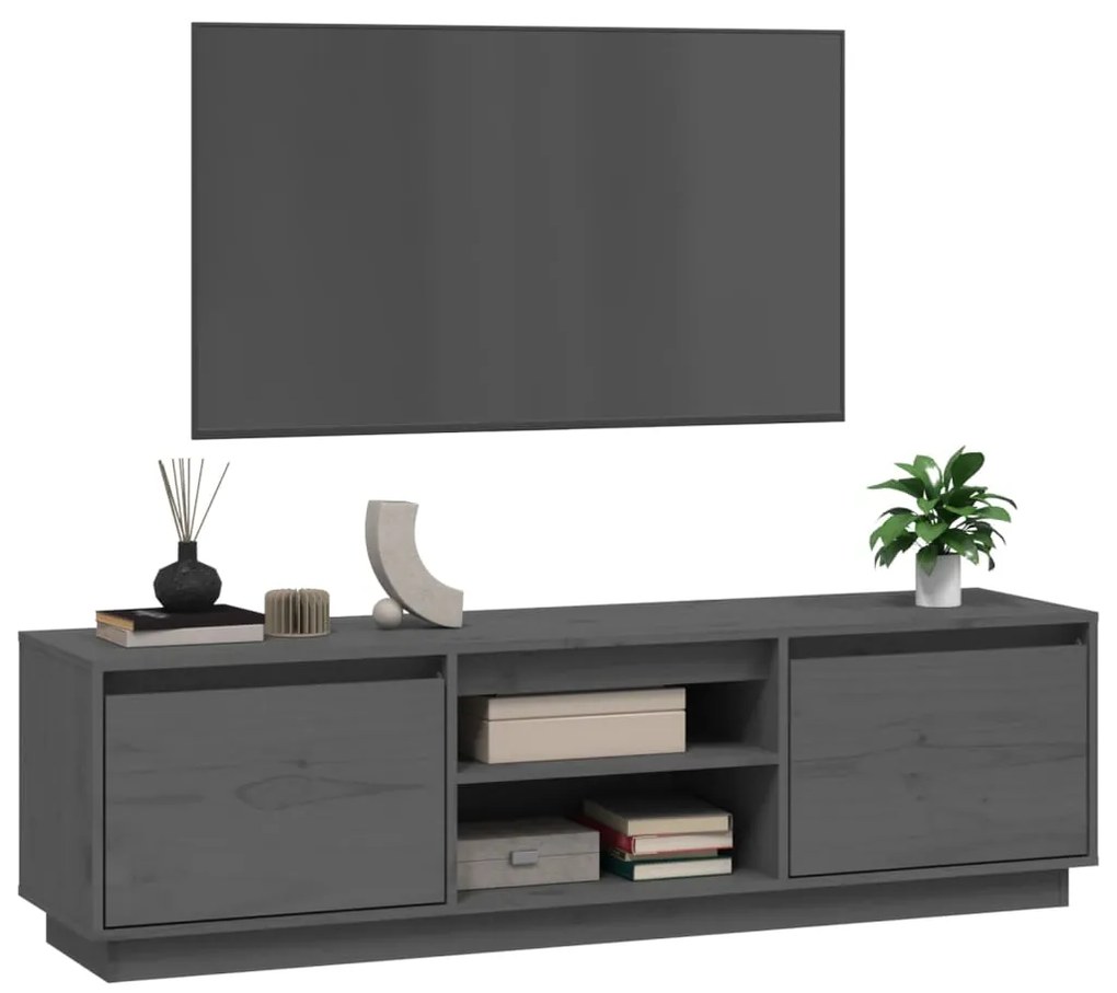 Móvel de TV 140x35x40 cm madeira de pinho maciça cinzento
