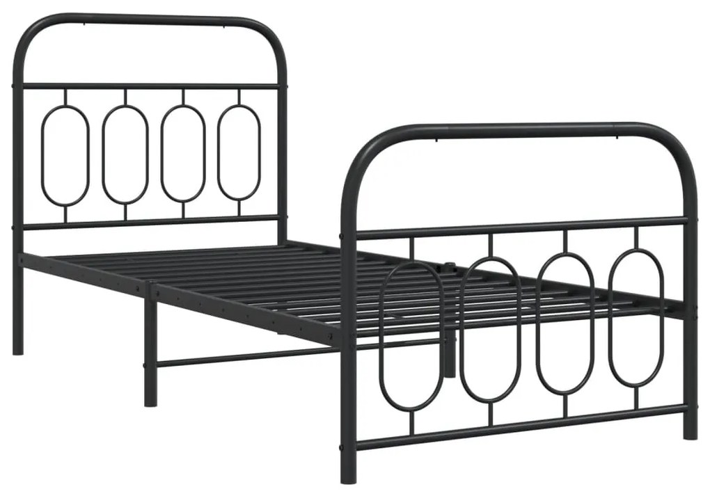 Estrutura de cama com cabeceira e pés 90x200 cm metal preto