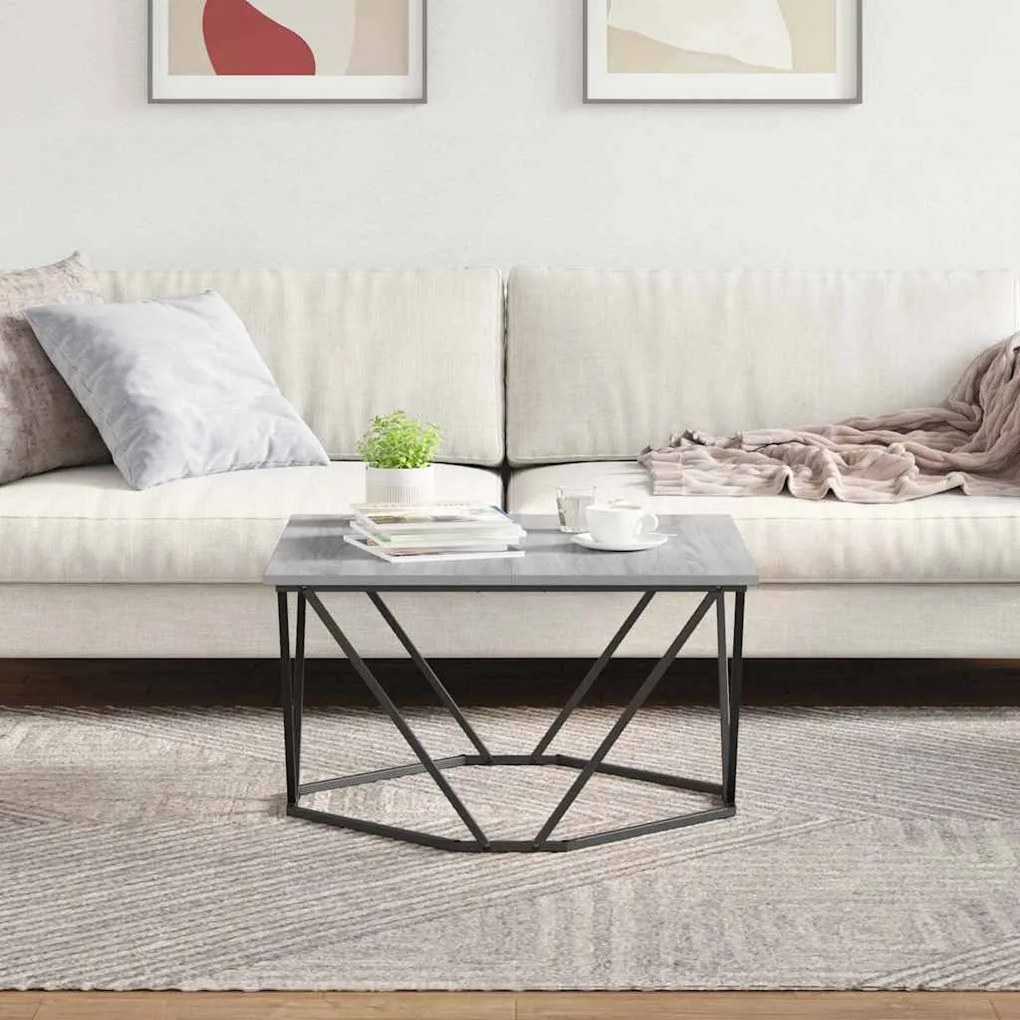 Mesa de Centro Cinza Sonoma 80x80x45 cm Madeira Engenharia