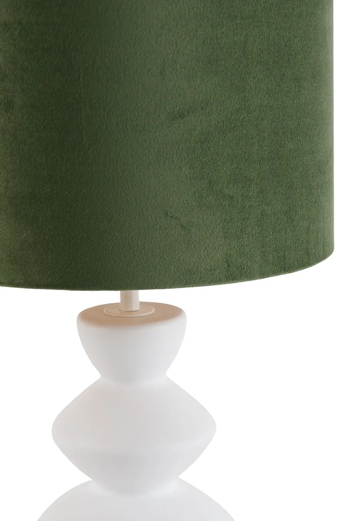 Candeeiro de mesa design com cúpula de veludo branco verde com dourado 25 cm - Alisia Design