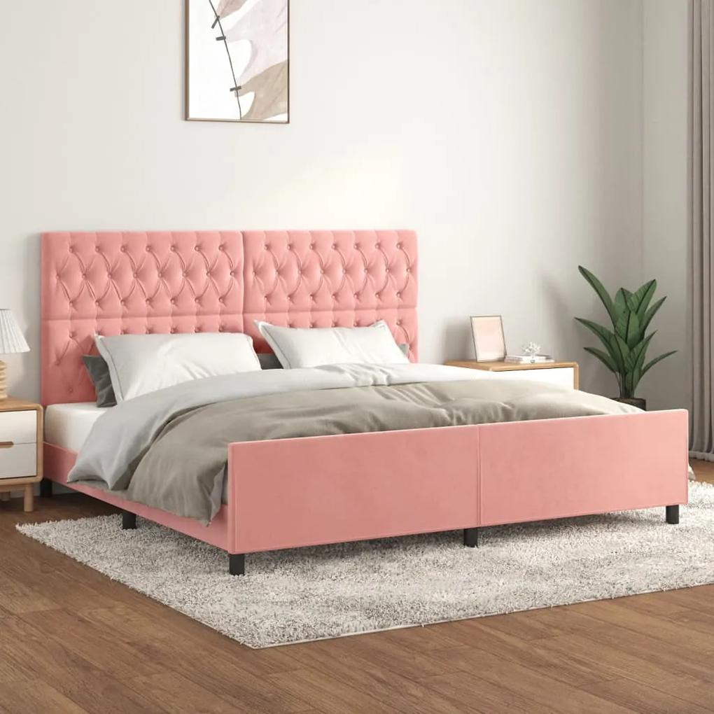 3125963 vidaXL Estrutura de cama c/ cabeceira 200x200 cm veludo rosa
