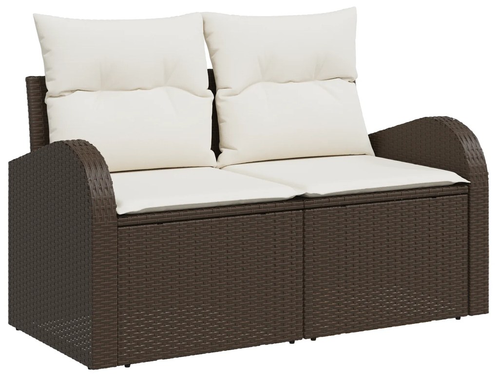 Conjunto de Sofá de Jardim de 6 Peças com Almofadas em Vime Castanho P