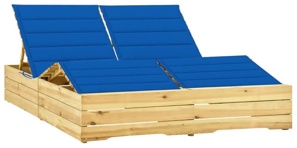 vidaXL Espreguiçadeira dupla c/ almofadões azul real pinho impregnado