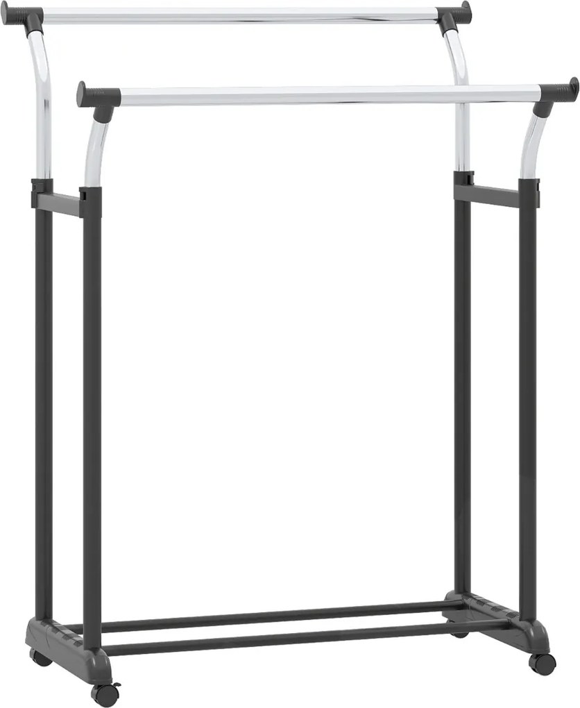 Guarda Roupa aberto, móvel com duas barras, altura ajustável 160-180 cm, com rodas, metal resistente, para closet, lavandaria ou sala, preto