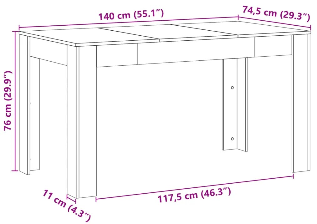 Mesa de jantar 140x74,5x76cm derivados de madeira madeira velha