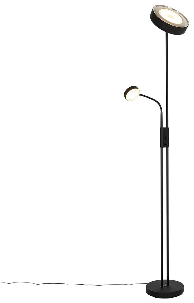 Candeeiro de pé preto com LED e dimmer com luz de leitura - Kelso Retro