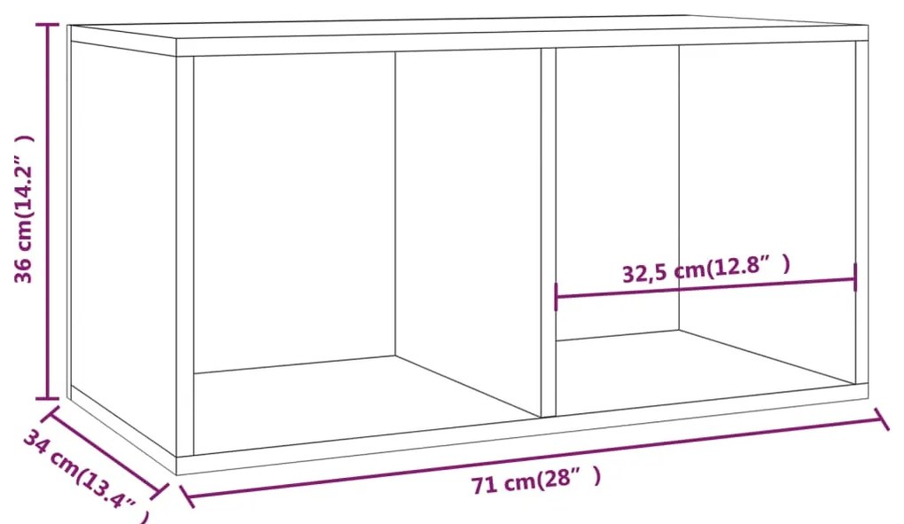 Caixa discos vinil 71x34x36cm derivados madeira cinzento sonoma