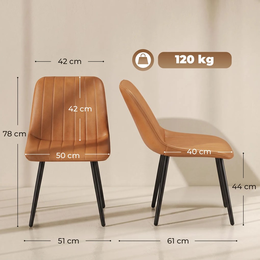 Conjunto de 2 Cadeiras de Sala de Jantar Modernas (MESA NÃO INCLUIDA), 61 x 51 x 78 cm, Revestimento Fácil de Limpar, Castanho