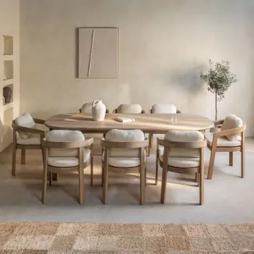 Conjunto De Mesa Retangular 240x100 Cm Em Madeira De Acácia E 8 Cadeiras De Jantar Em Madeira De Acácia Uleno Marrom Acácia Claro - Sklum