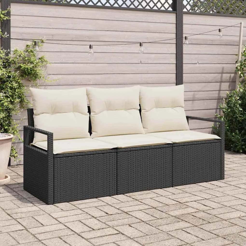 vidaXL Conjunto de Sofá de Jardim 3 Peças com Almofadas Pretas em Rattan Sintético