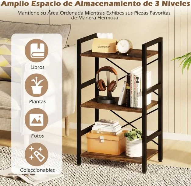 Estante metálica compacta 42 x 28 x 71 cm de 3 níveis com prateleiras abertas e proteção anti-tombamento para sala de estar, escritório ou estúdio, em