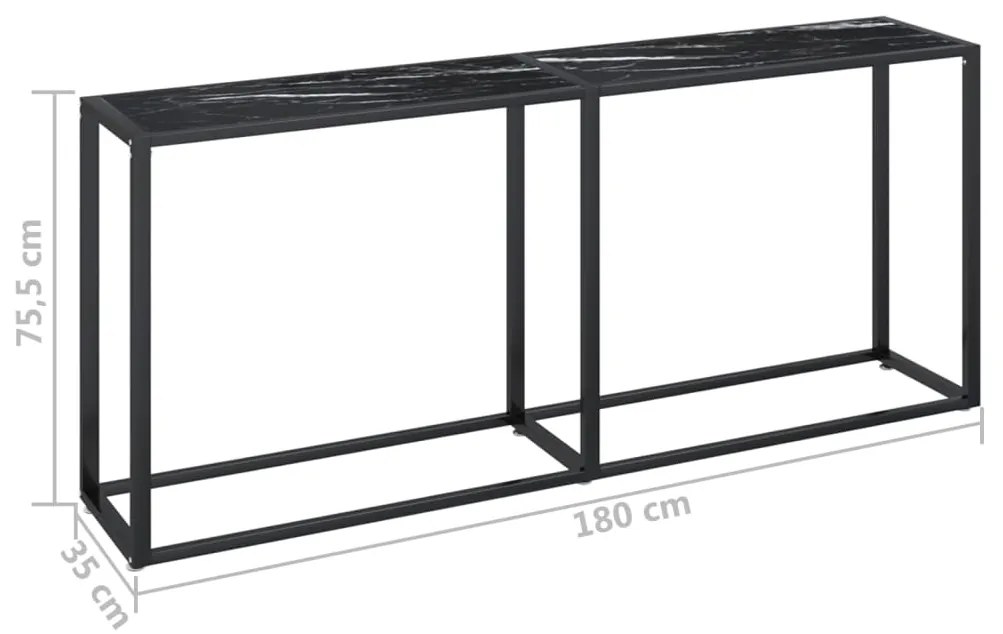 Mesa consola mármore preto 180x35x75,5 cm vidro temperado