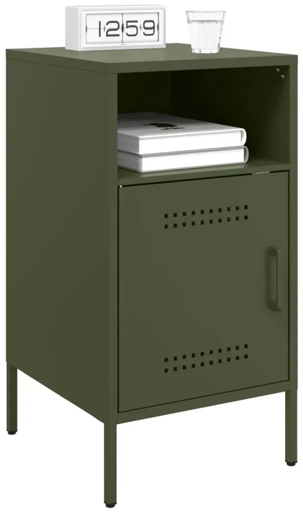 Mesas de cabeceira 2 pcs 36x39x68 cm aço verde-azeitona