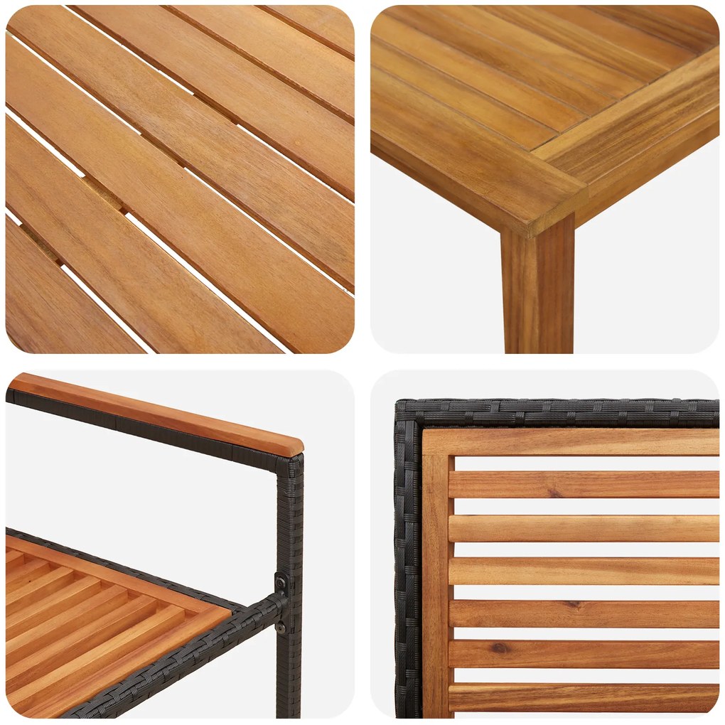 Conjunto de Jantar para Jardim vidaXL de 3 Peças Preto Rattan Acácia