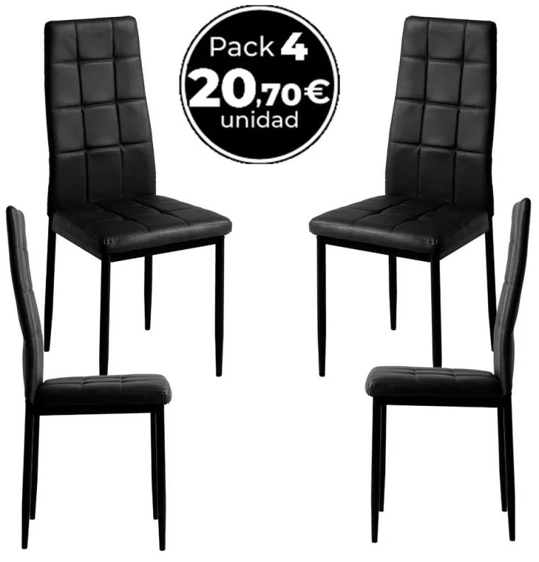Pack 4 Cadeiras Lan Couro Sintético - Preto