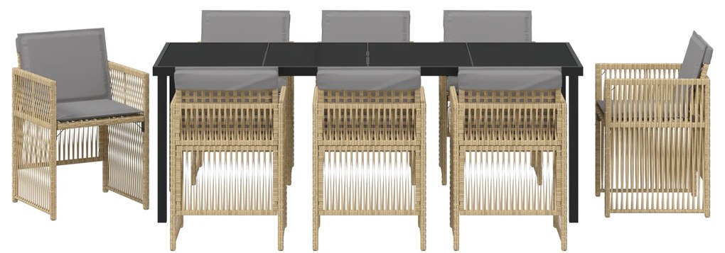 Conjunto de Jantar de 9 Peças vidaXL com Almofadas Bege em Rattan Poli