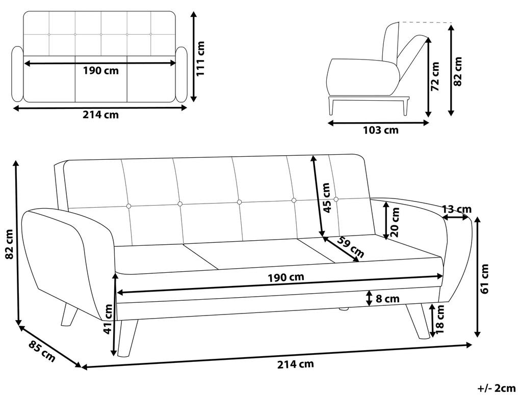 Sofá-cama com 3 lugares em tecido preto FLORLI Beliani