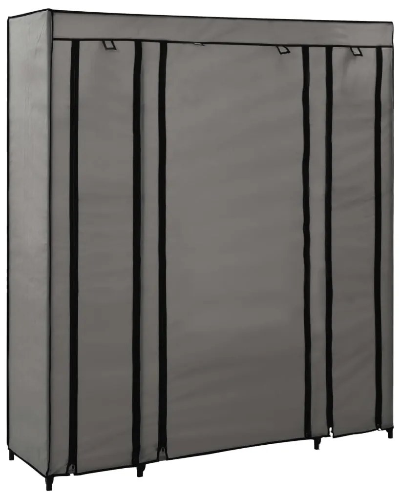 Roupeiro c/ compartimentos e varões 150x45x176 cm tecido cinza