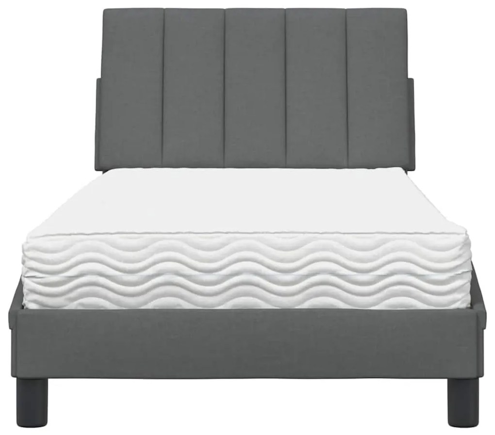 Cama com colchão 90x190 cm tecido cinzento-escuro