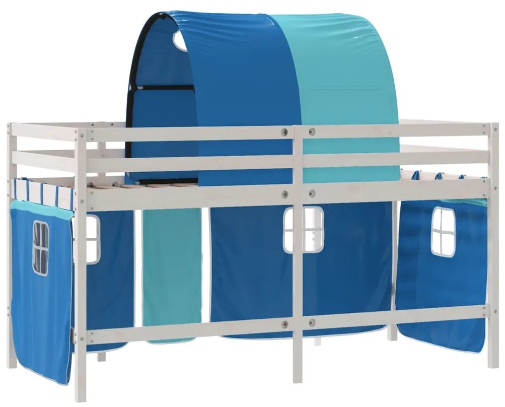 Cama alta p/ criança c/ túnel 90x200 cm pinho maciço azul