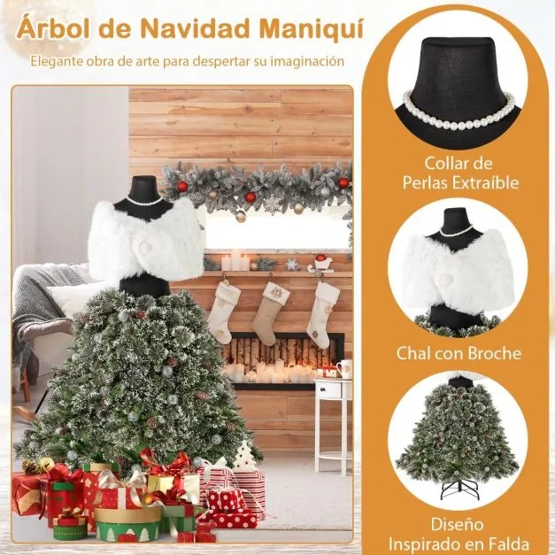 Árvore de Natal artificial Lojas roupa de 150 cm com manequim pré-iluminado Estrutura dobrável e 465 pontas de ramos 50 bolas LED 36 pinhas Colar Xail