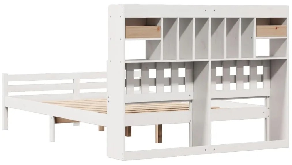Cama com estante sem colchão 140x200 cm pinho maciço branco