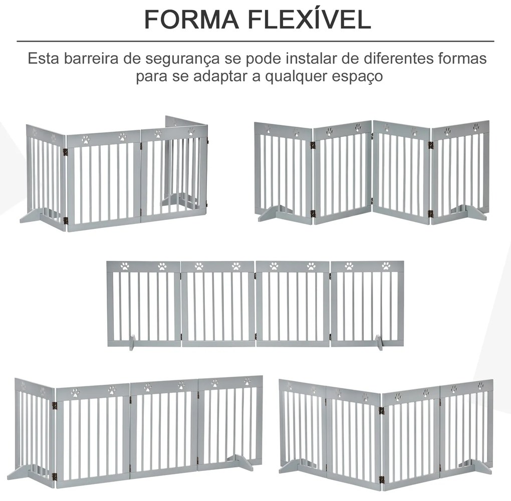 Barreira de Segurança Dobrável para Cães de 4 Painéis com Pés para Portas Escadas Corredor 204x30x61 cm Cinza