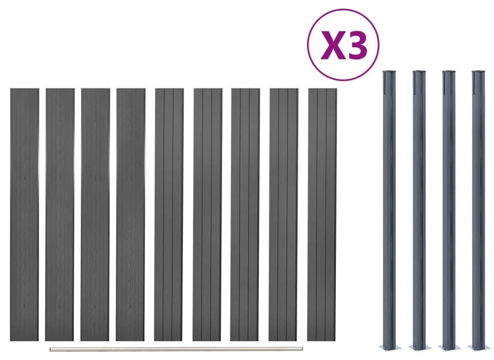 Conjunto de painéis de vedação 526x186 cm WPC cinzento