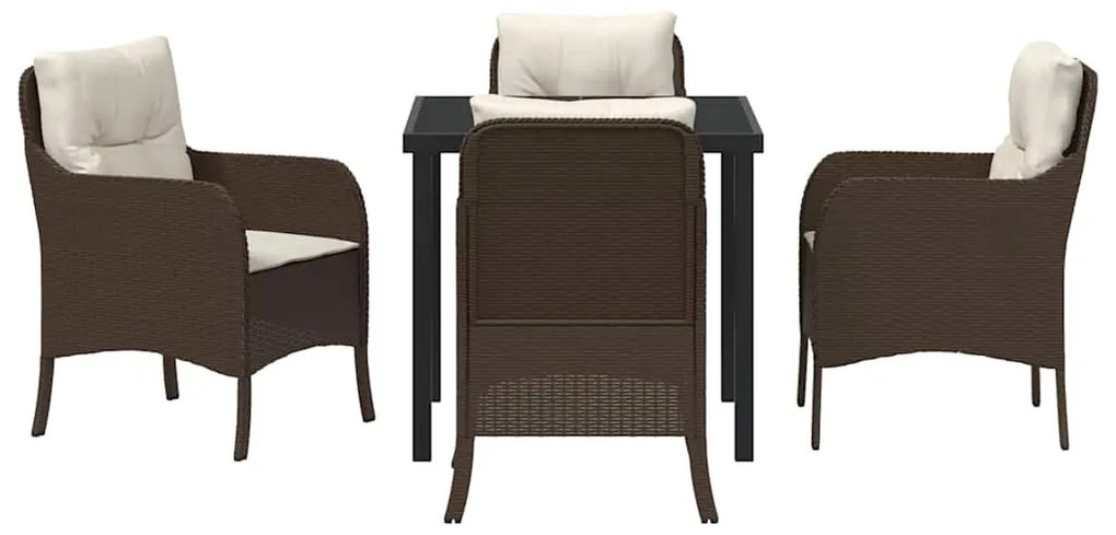 Conjunto de Jantar de Jardim de 5 Peças com Almofadas Castanho Vime Po