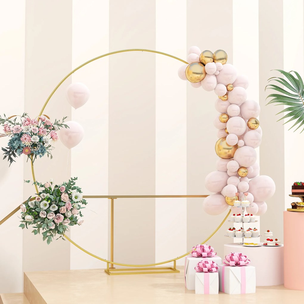 Arco de Jardim de Metal Redondo Arco de Decoração com Revestimento em Pó para Plantas Trepadoras Flores Decoração 230x28x234 cm Dourado