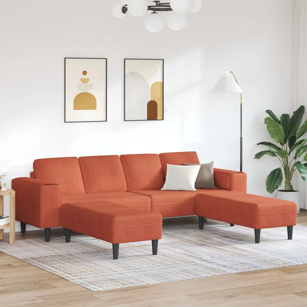 vidaXL Sofá Laranja Vermelho 250 x 188 x 76 cm Tecido de Veludo Cotele