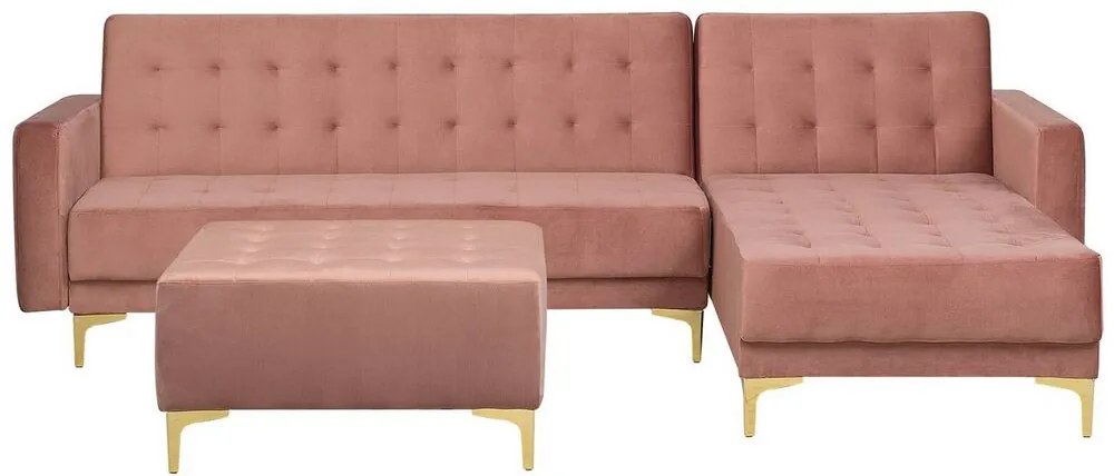 Sofá de canto 4 lugares com repousa-pés em veludo rosa à esquerda ABERDEEN Beliani