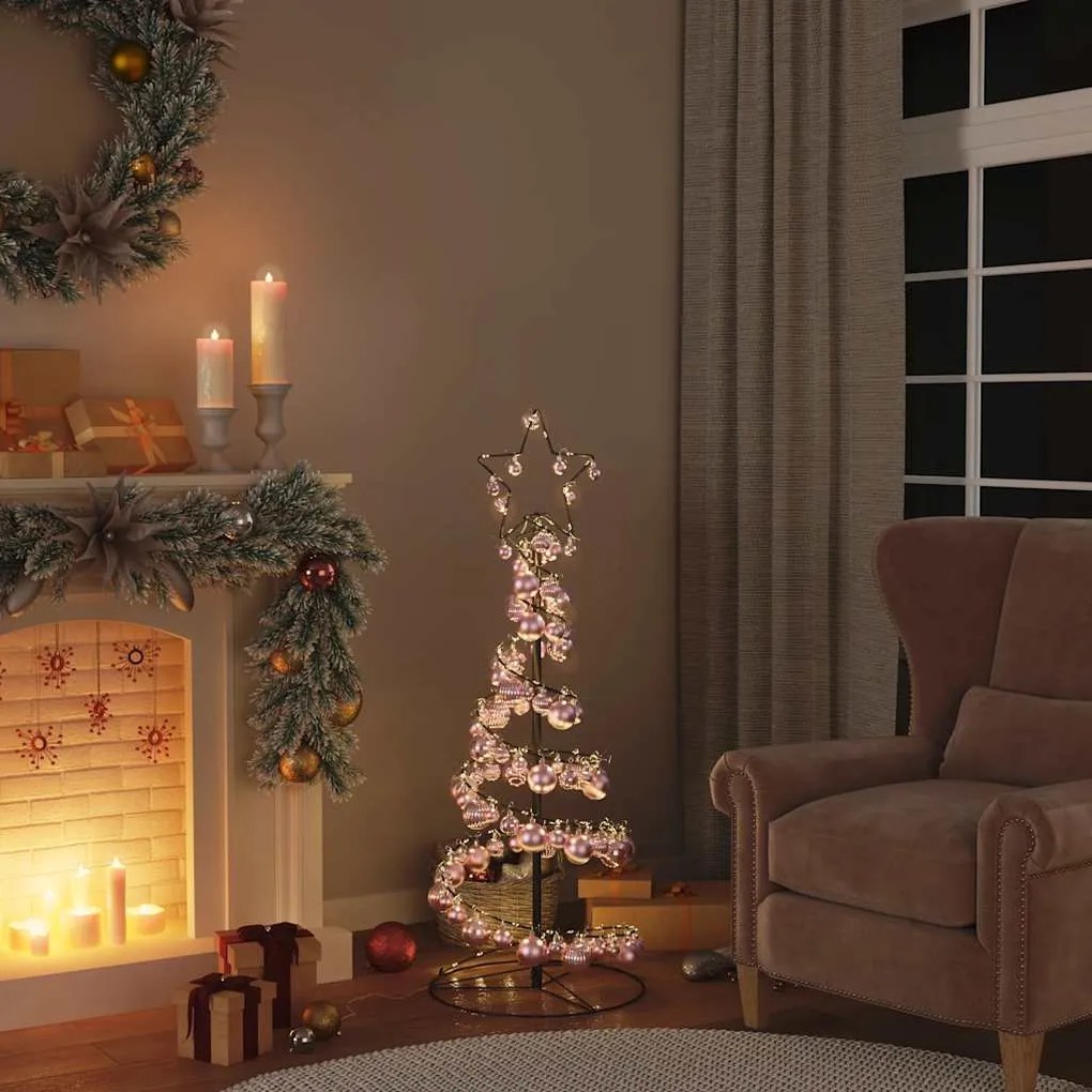 Árvore de Natal LED com Baubles 80 LEDs Branco Quente 120 cm