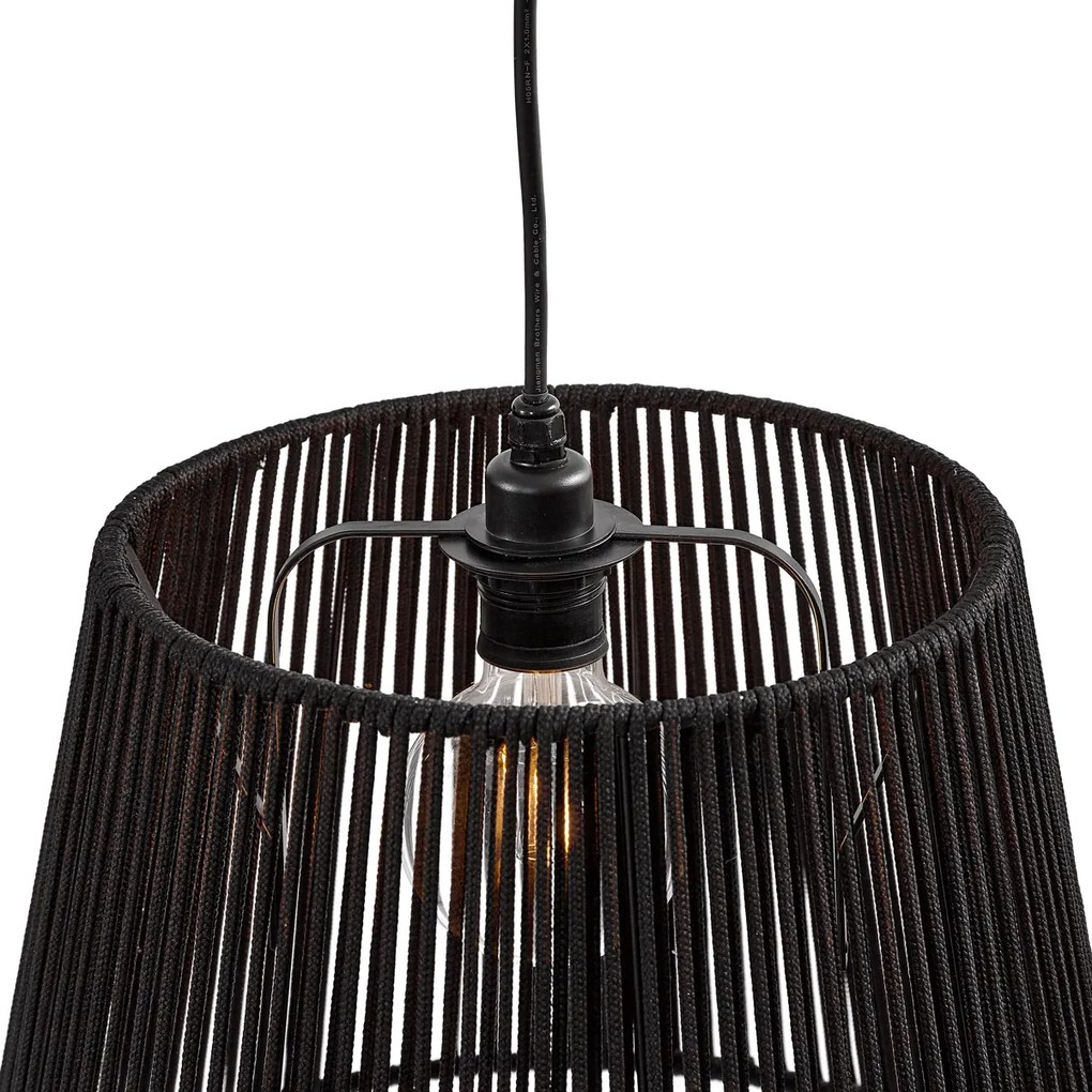 Candeeiro suspenso exterior preto com abajur de corda preta 3 luzes IP44 - Cava Jayla