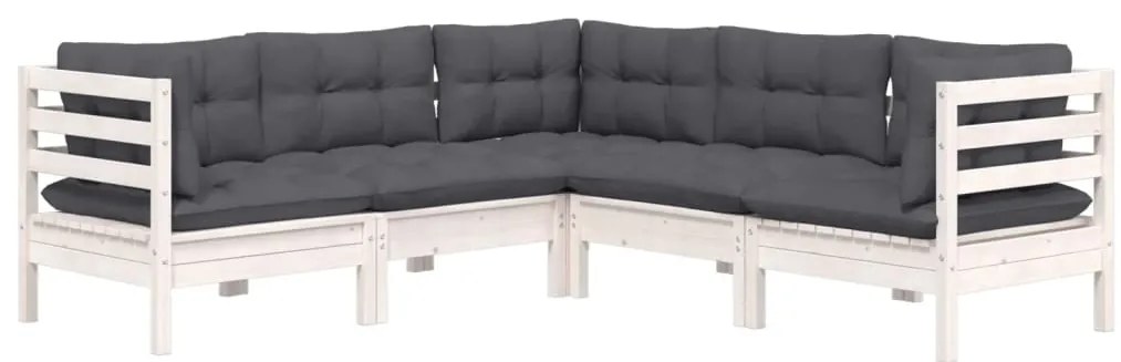 5 pcs conj. lounge de jardim c/ almofadões pinho maciço branco