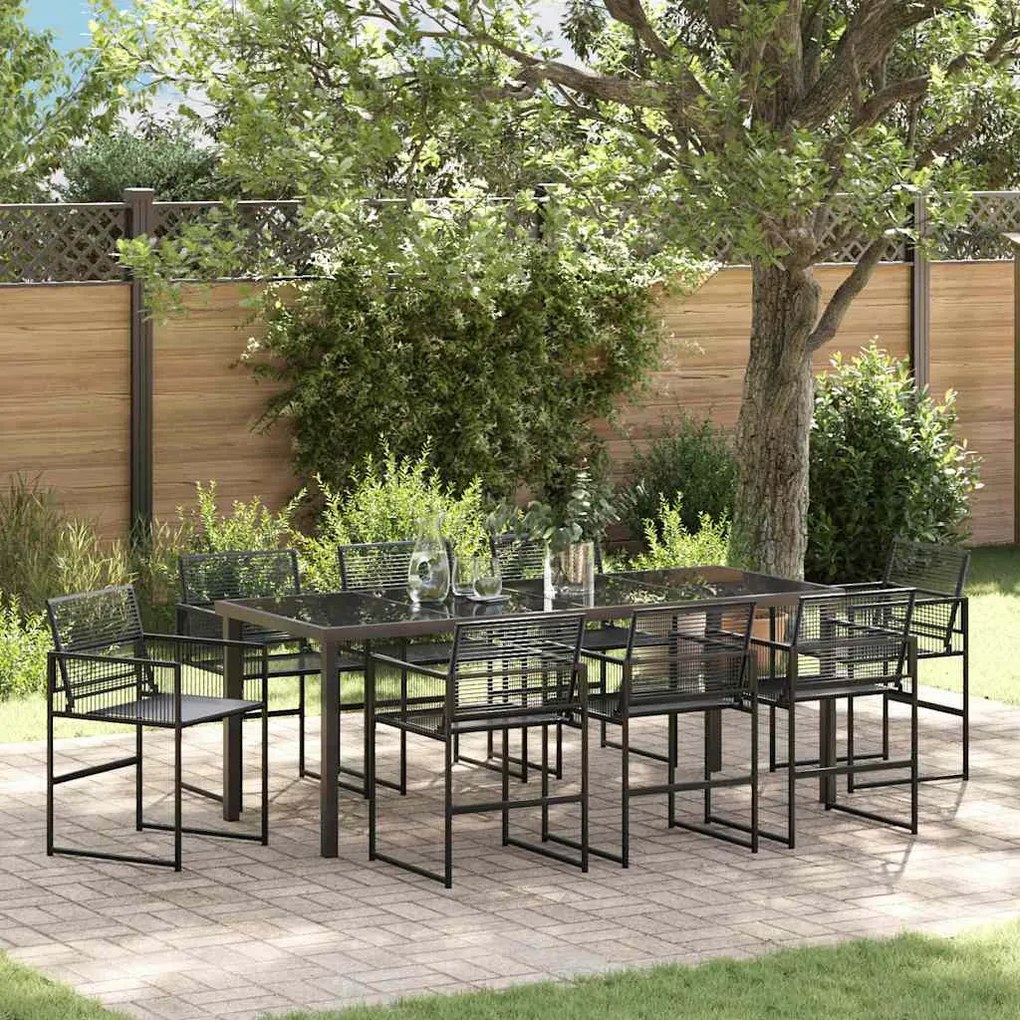 vidaXL Conjunto de Jantar Jardim 9 Peças Preto Rattan Poliéster