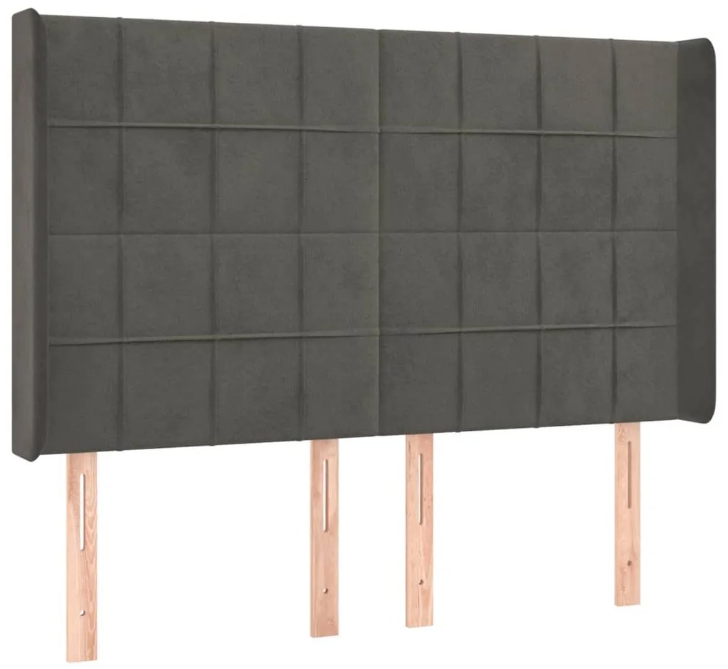 Cama box spring c/ colchão/LED 140x190cm veludo cinzento-escuro