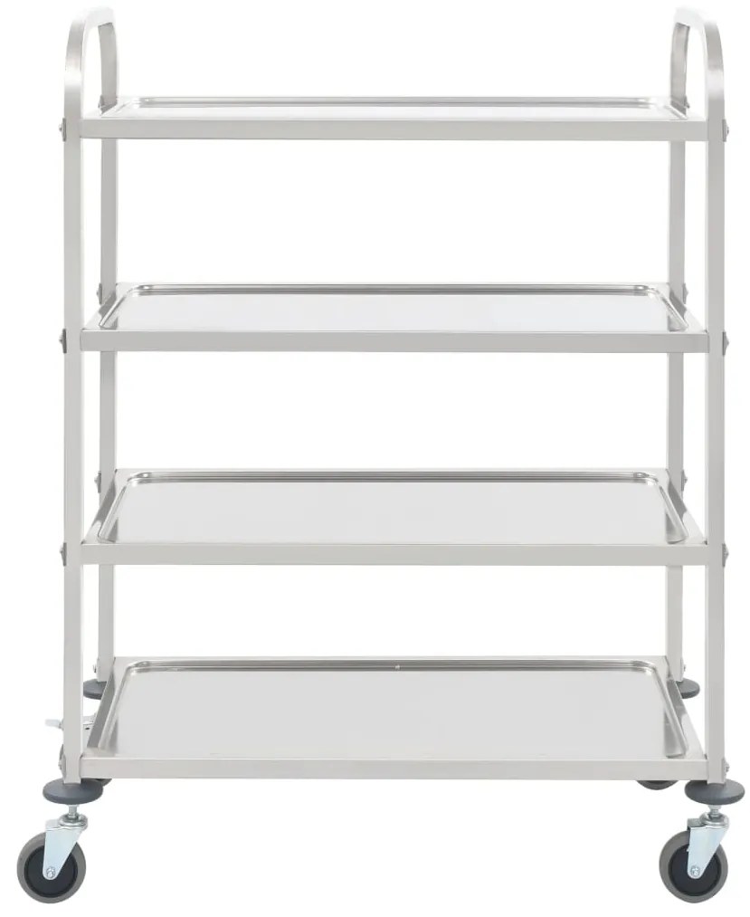 Carrinho de cozinha de 4 níveis 107x55x125 cm aço inoxidável