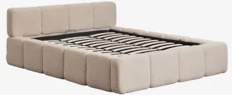 Cama Com Baú Articulado Estofada Jolcem Tecido Pele De Borrego Castanho Trigo & 200 X 200 Cm - Sklum