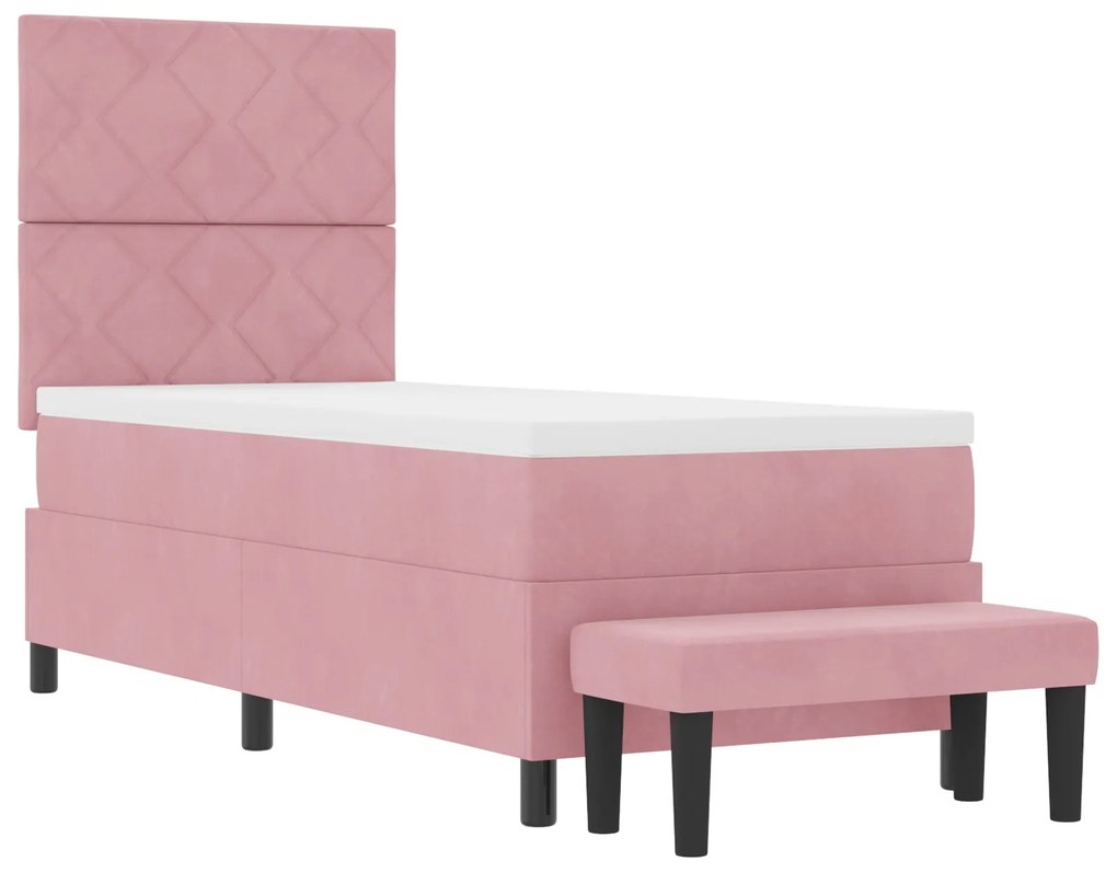 Cama Box Spring com Colchão &amp; Banco Rosa 80x200 cm Veludo