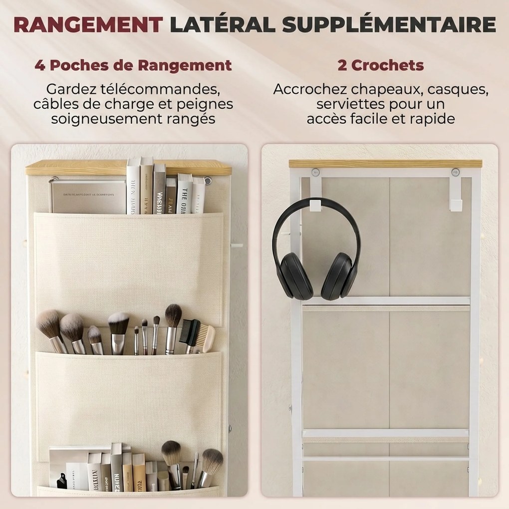 Cómoda de Quarto com 4 Gavetas tecido, 45 x 30 x 94,5 cm, Estrutura em Aço, Bege