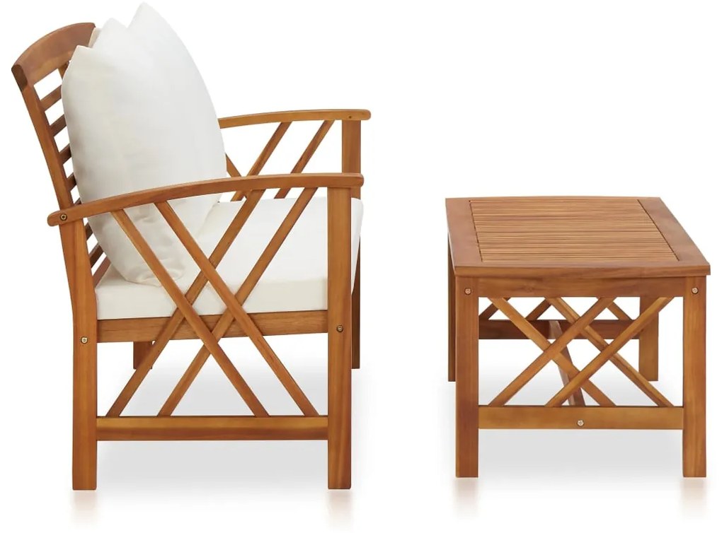 2 pcs conjunto lounge de jardim c/ almofadões acácia maciça