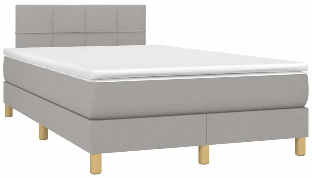 Cama box spring c/ colchão e LED 120x200 cm tecido cinza-claro