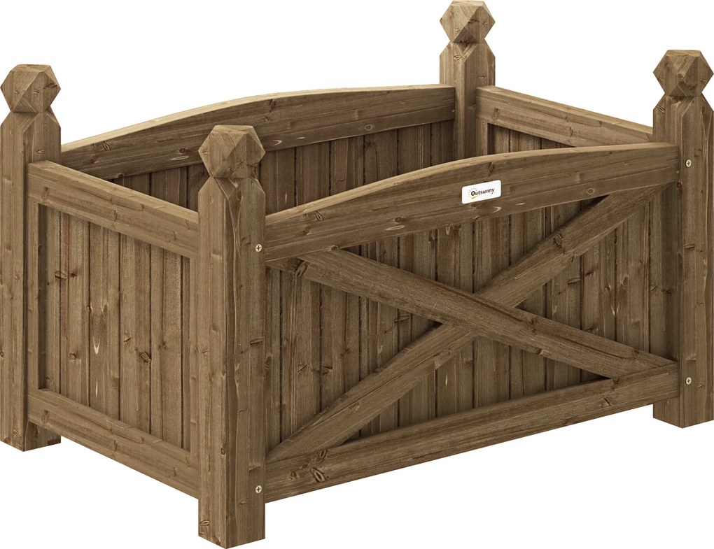 Floreira de Madeira Elevada para Cultivar Plantas Flores Ervas Floreira Retangular 60x39x37 cm Castanho Escuro