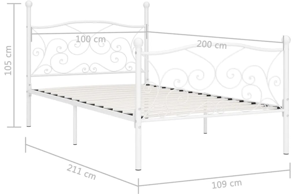 Estrutura de cama com estrado de ripas 100x200 cm metal branco