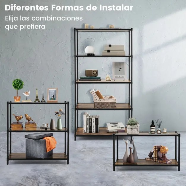 Estante alta com 5 níveis de armazenamento Estrutura metálica para escritório Sala Quarto Cozinha 80 x 29 x 154 cm Castanho Rústico + Preto