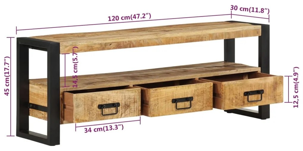 Móvel de TV 120x30x45 cm madeira de mangueira maciça