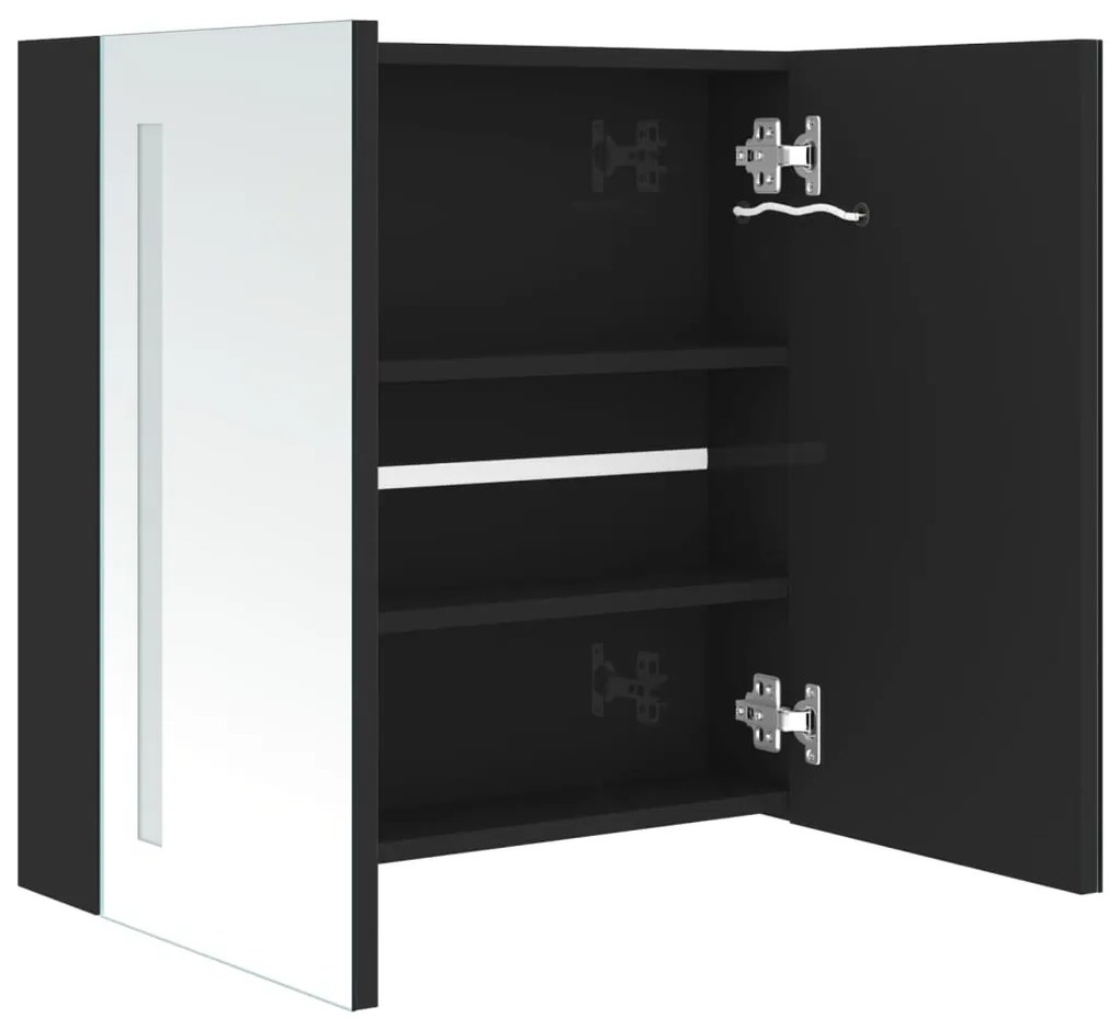 Armário espelhado casa de banho LED 62x14x60cm preto brilhante
