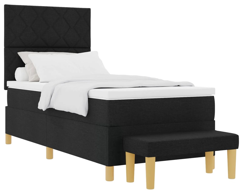 Cama com Estrado e Banco Preto 90x200 cm Tecido